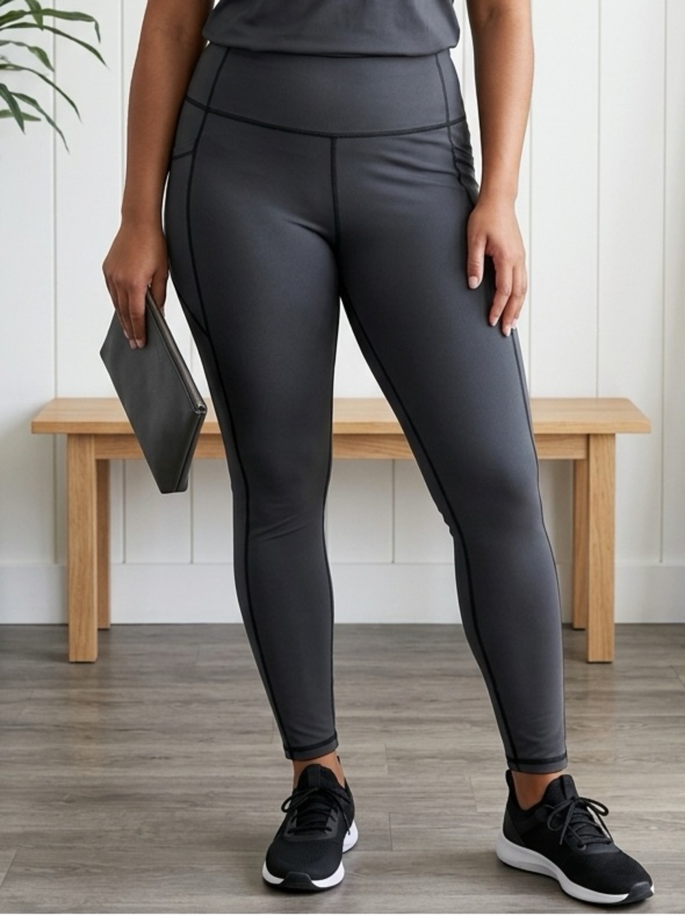 NWOT Any Age Active Women’s Plus Size Black High Rise Tummy Control Leggings- 2X